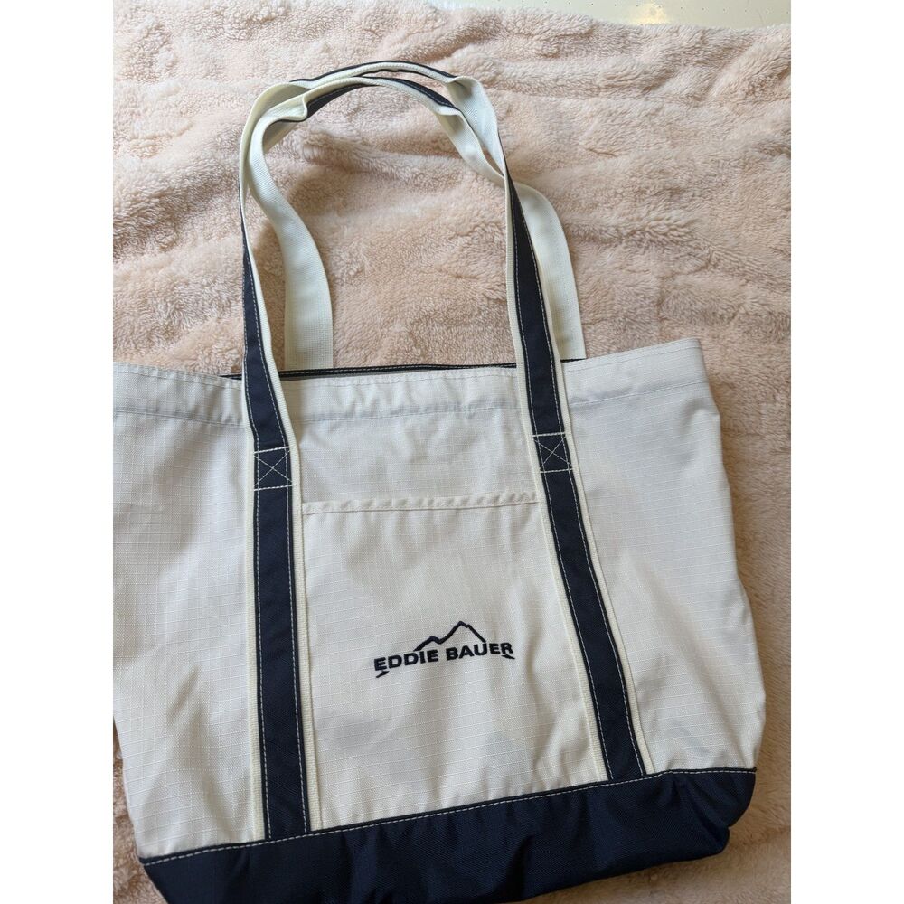 Eddie Bauer Embroidered Logo Ripstop Tote Navy/White NWOT